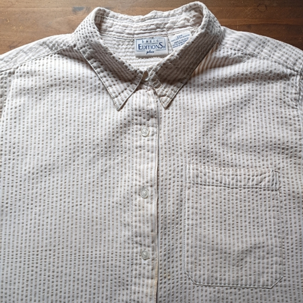 Basic Editions Plus Button Front Seersucker Shirt… - image 3